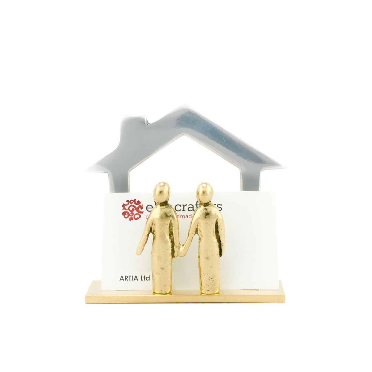 Business Card Holder Handmade Solid Aluminum & Brass Metal Desk